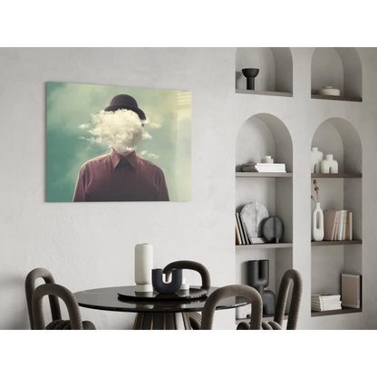 Surreal bowler hat cloud face canvas wall art print