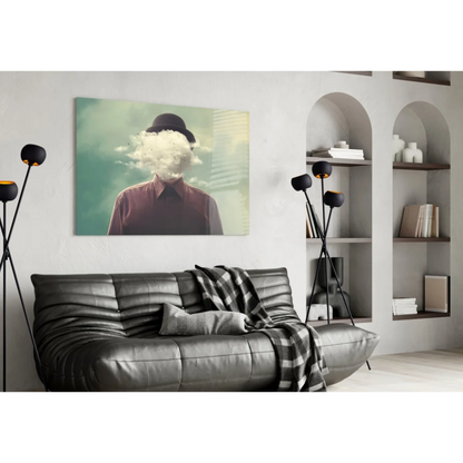 Surreal Bowler Hat Cloud Face Canvas Wall Art Print | Contemporary Home Wall Art | vintageantiquesgifts.com