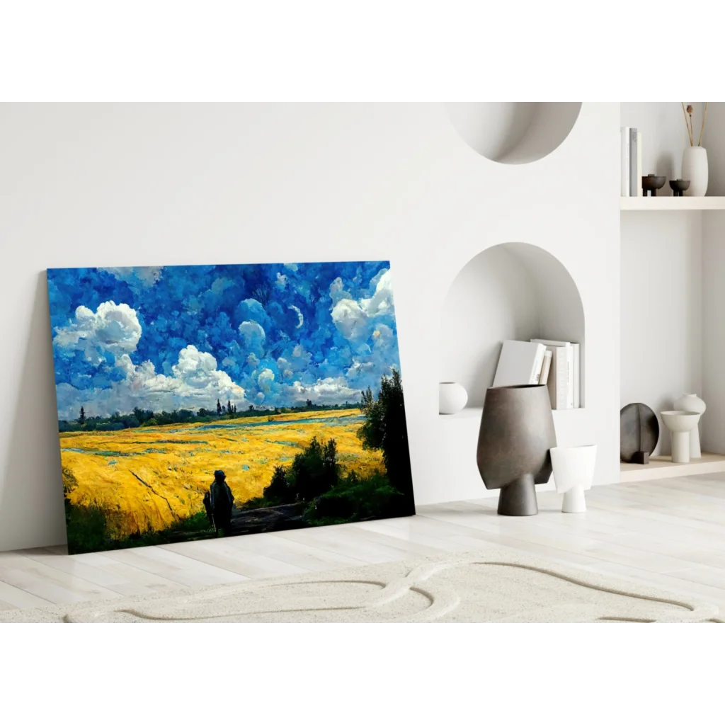 Stunning Sky and Golden Field Glass Wall Art Panel | Modern Wall Art Decor | vintageantiquesgifts.com