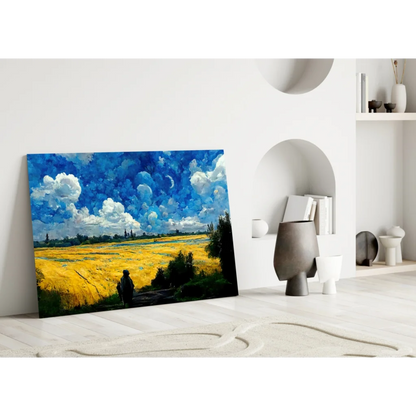 Stunning Sky and Golden Field Glass Wall Art Panel | Modern Wall Art Decor | vintageantiquesgifts.com