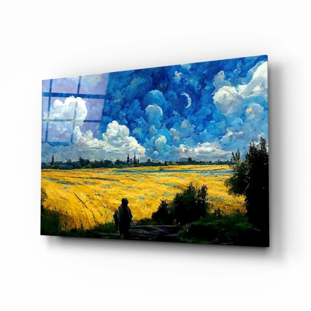 Stunning Sky and Golden Field Glass Wall Art Panel | Insigneart USA | vintageantiquesgifts.com