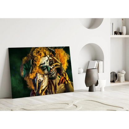 Menacing Clown Canvas Wall Art with Fiery Orange Hair | Modern Wall Art Decor | vintageantiquesgifts.com