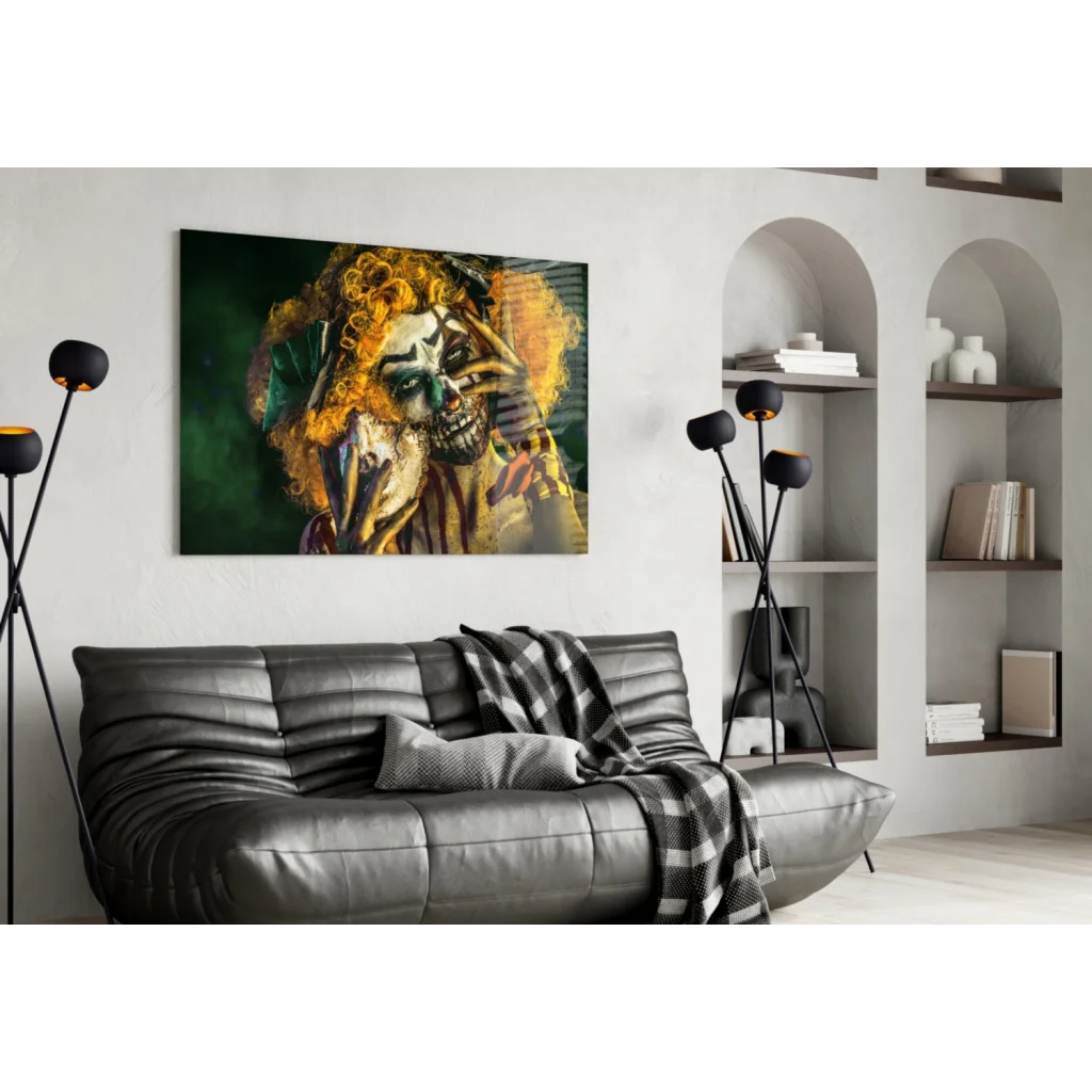 Menacing Clown Canvas Wall Art with Fiery Orange Hair | Contemporary Home Wall Art | vintageantiquesgifts.com