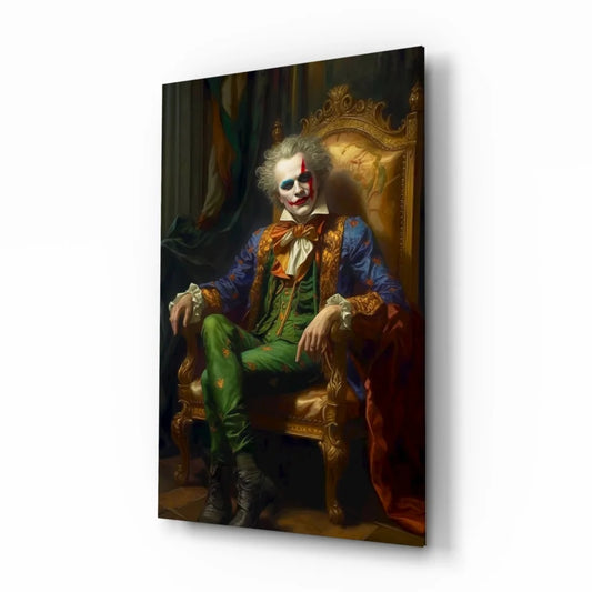 Regal Joker in ornate golden throne glass wall art portrait