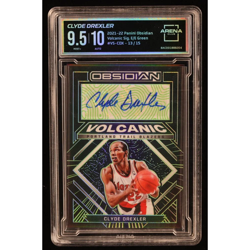 Clyde Drexler autographed basketball card graded 9.5 Mint by Arena Club for Trail Blazers fans