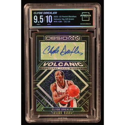 Clyde Drexler autographed basketball card graded 9.5 Mint by Arena Club for Trail Blazers fans