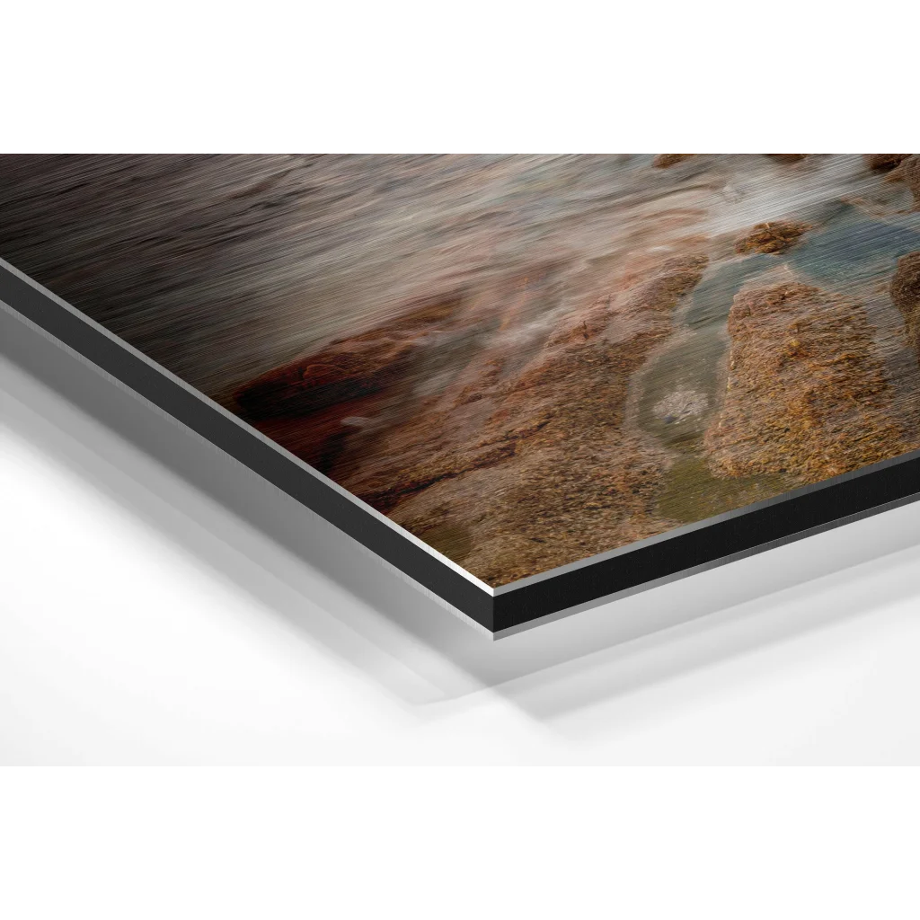 Dynamic coastal motion blur on brushed aluminium dibond print