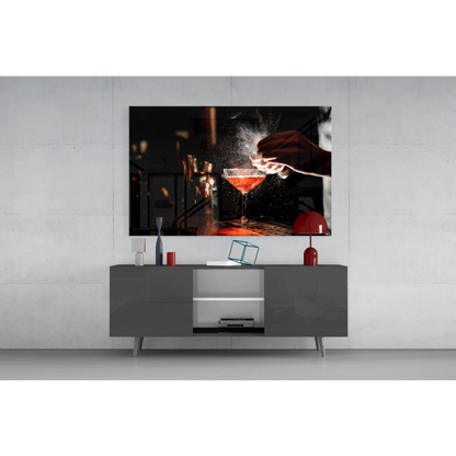 Modern hand pouring cocktail into glass, black-and-white wall art print