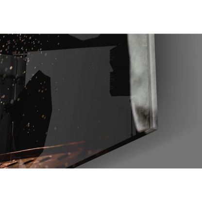 Sleek dark gray metallic glass wall art panel with reflective speckled texture