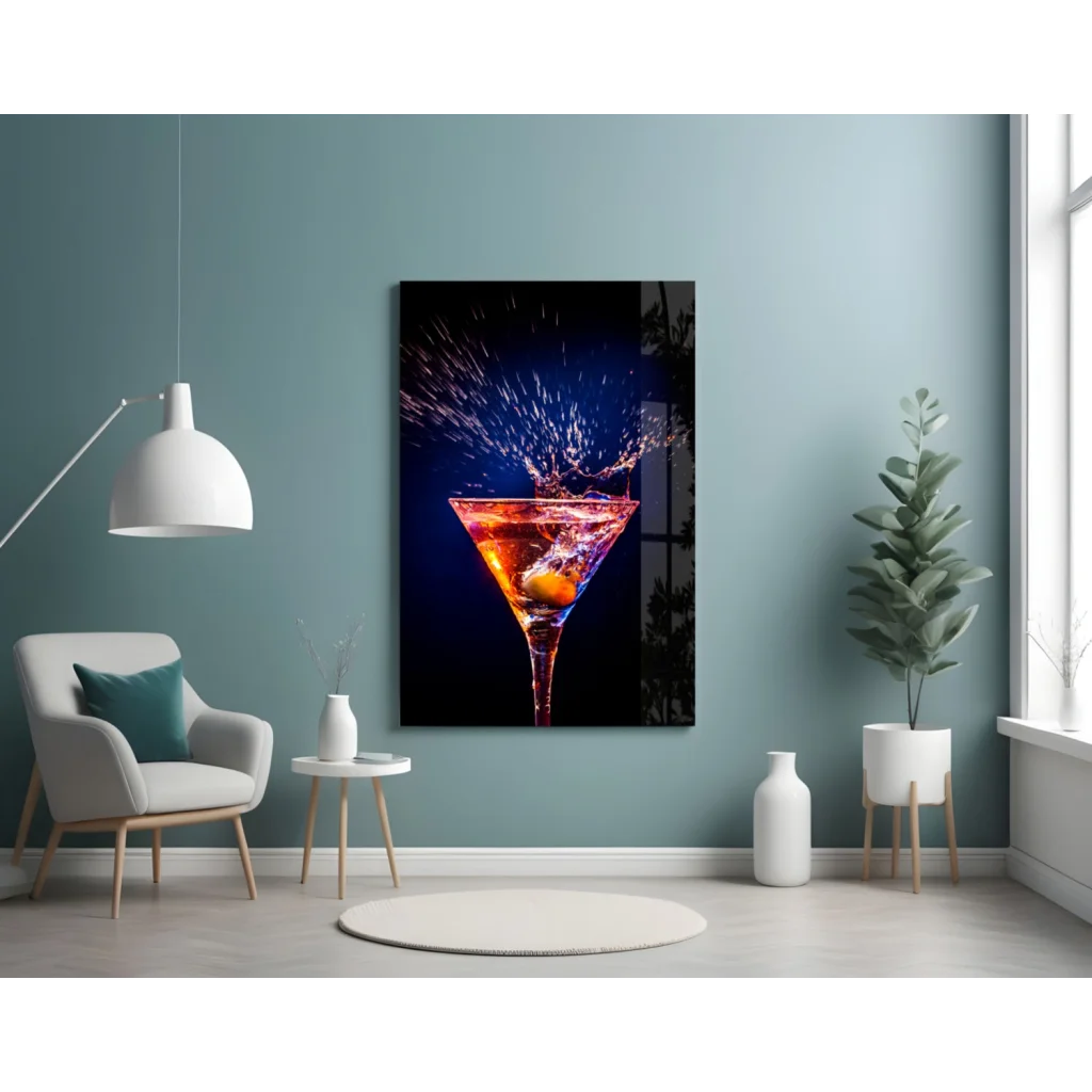Martini Splash Glass Wall Art Canvas Print | Contemporary Home Wall Art | vintageantiquesgifts.com