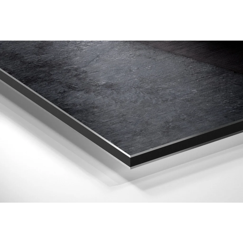 Glass Wall Art Black textured stone slab on brushed aluminium dibond wall art print