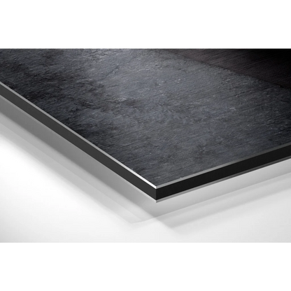 Black textured stone slab on brushed aluminium dibond wall art print