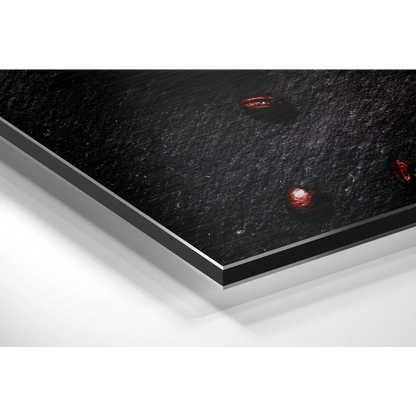 Stunning coffee art on brushed aluminium dibond print with red glowing accents