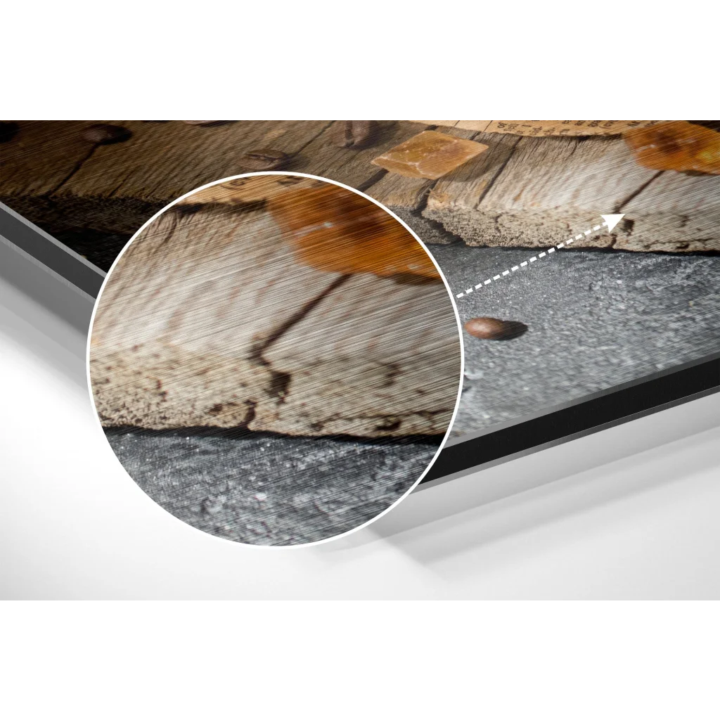 Rustic wooden plank with nail on brushed aluminium dibond print