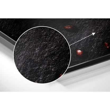 Stunning coffee art on black textured brushed aluminium dibond with red accents