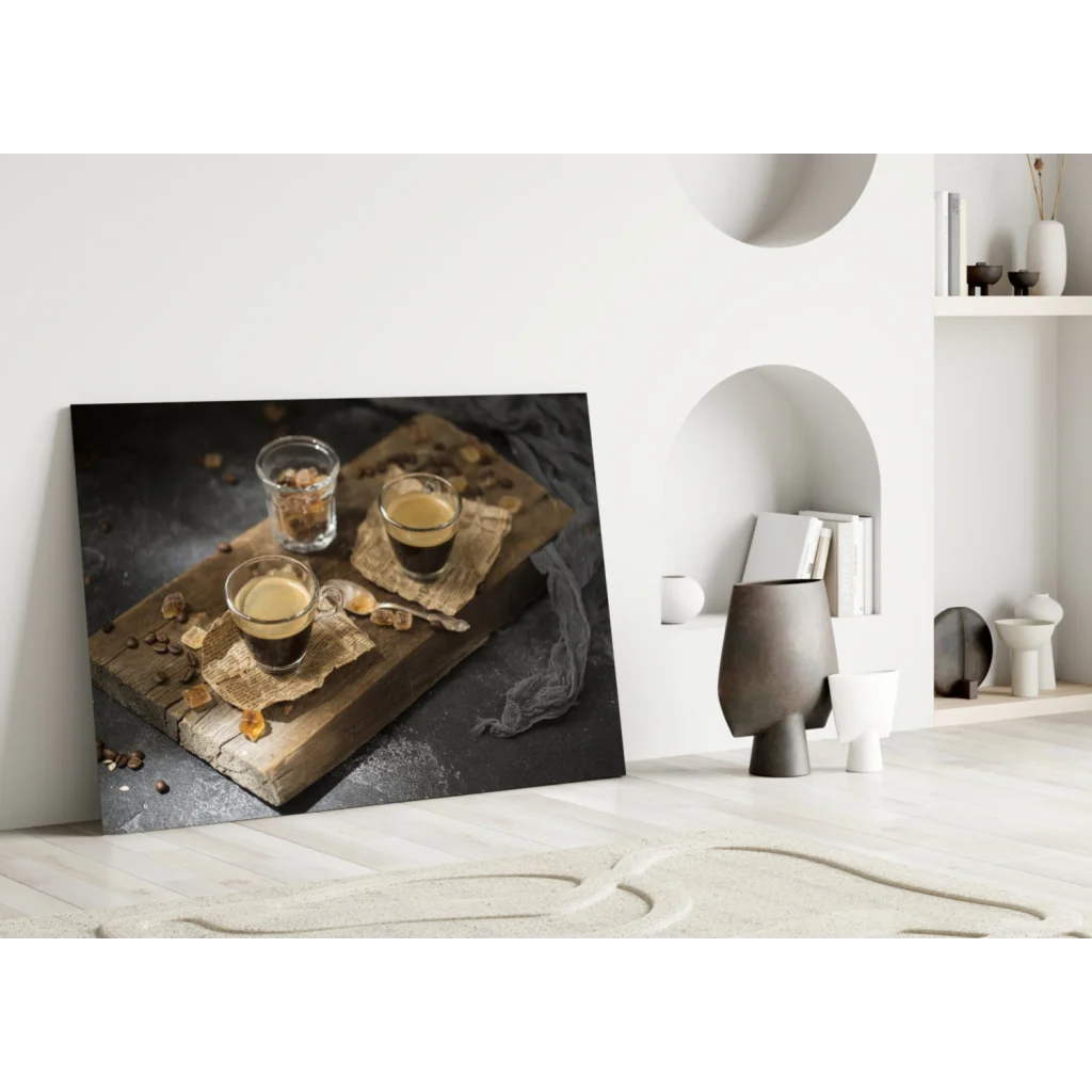 Rustic Espresso Coffee Bar Glass Wall Art Print | Modern Wall Art Decor | vintageantiquesgifts.com
