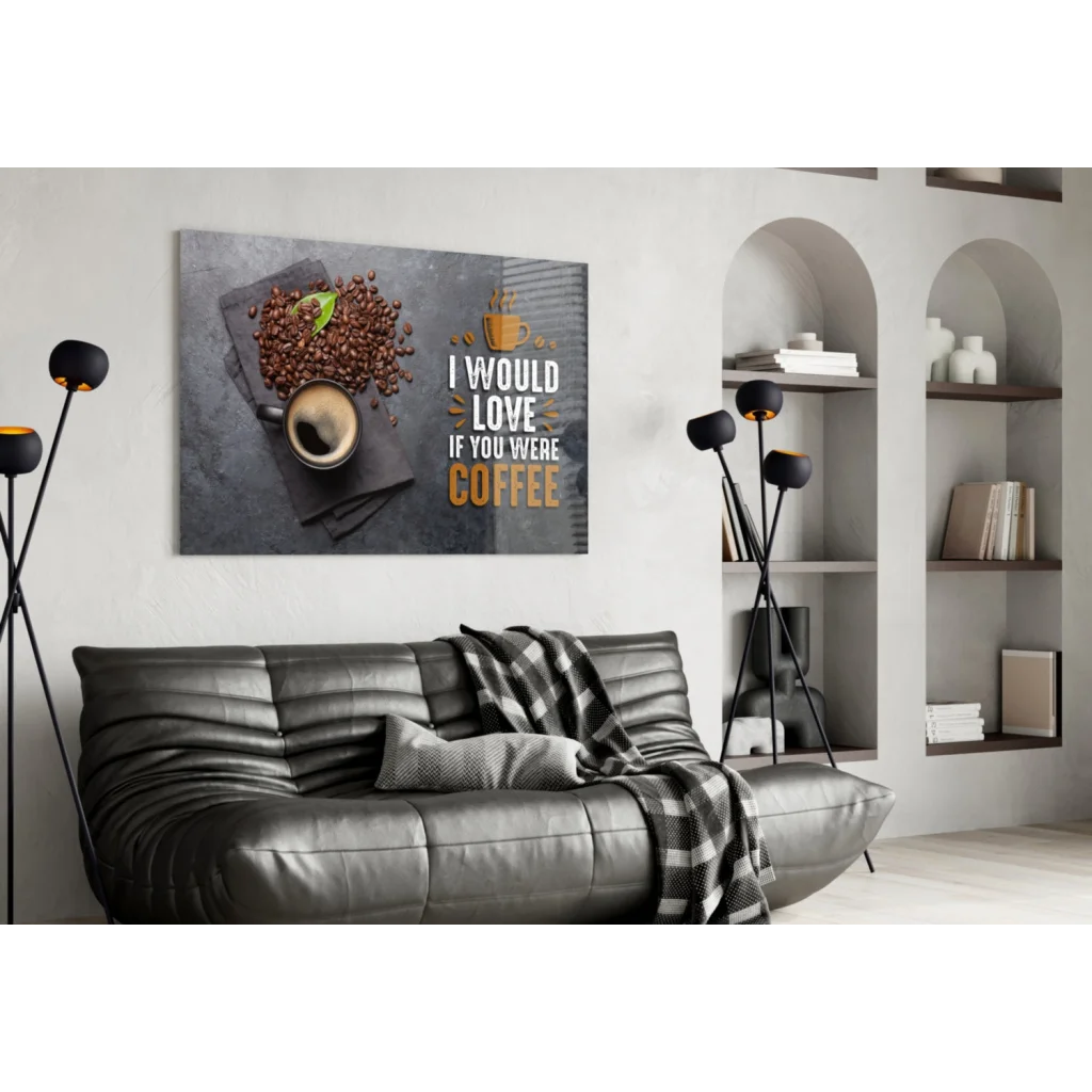 Gray coffee wall art canvas with cup, beans, and gold I would love if you were coffee text