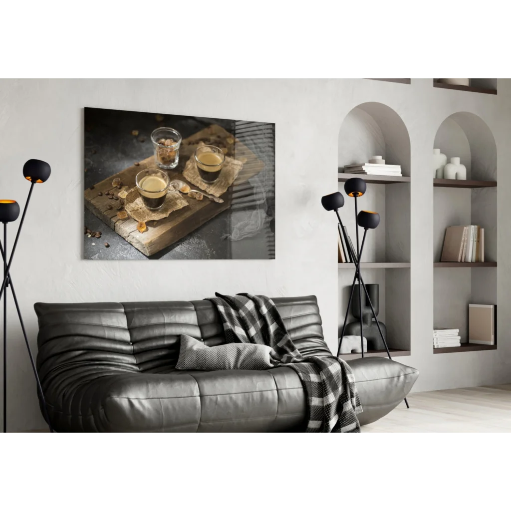 Rustic Espresso Coffee Bar Glass Wall Art Print | Contemporary Home Wall Art | vintageantiquesgifts.com