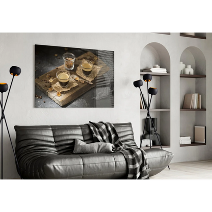 Rustic Espresso Coffee Bar Glass Wall Art Print | Contemporary Home Wall Art | vintageantiquesgifts.com
