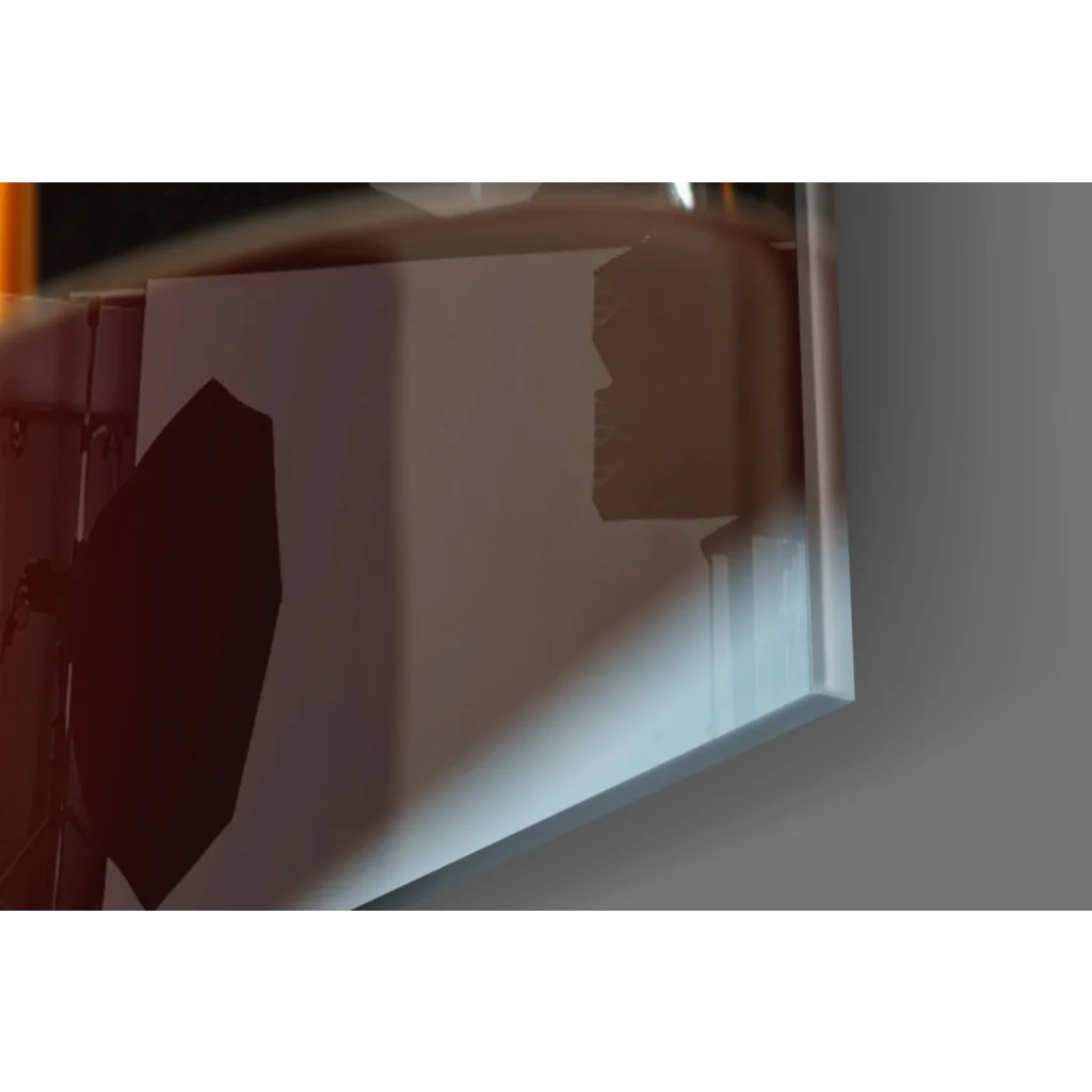 Sleek reflective mirror in glossy black chrome glass wall art