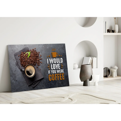 Coffee lover canvas wall art with gold lettering and coffee cup design
