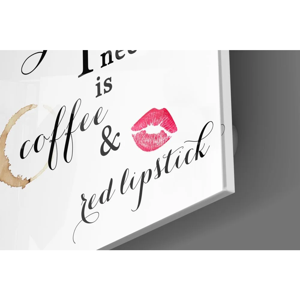 White framed tempered glass art with coffee stain, pink lip print, and size comparison