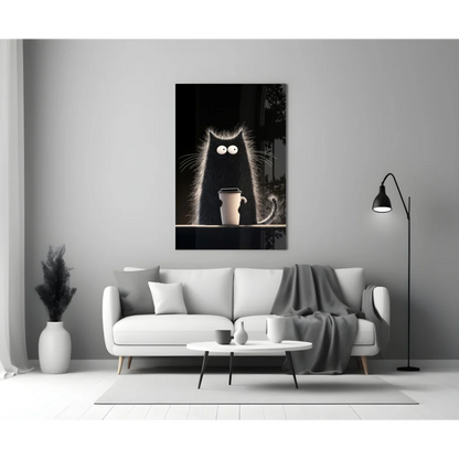 Spooky Coffee Cat Glass Wall Art Print | Modern Wall Art Decor | vintageantiquesgifts.com