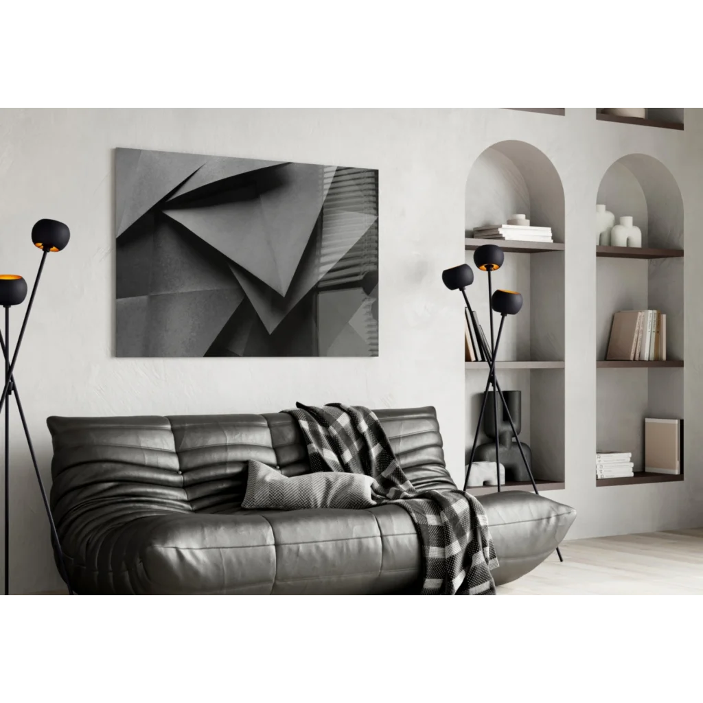 Sharp Black Geometric Glass Wall Art with Angular Triangular Design | Contemporary Home Wall Art | vintageantiquesgifts.com