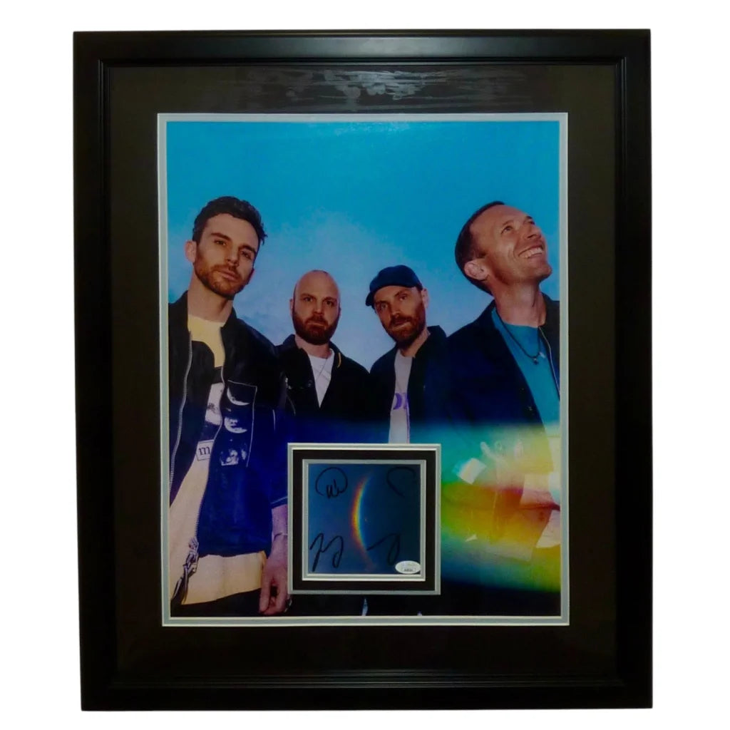 Framed signed Coldplay band photo, JSA authenticated 16x20 music piece