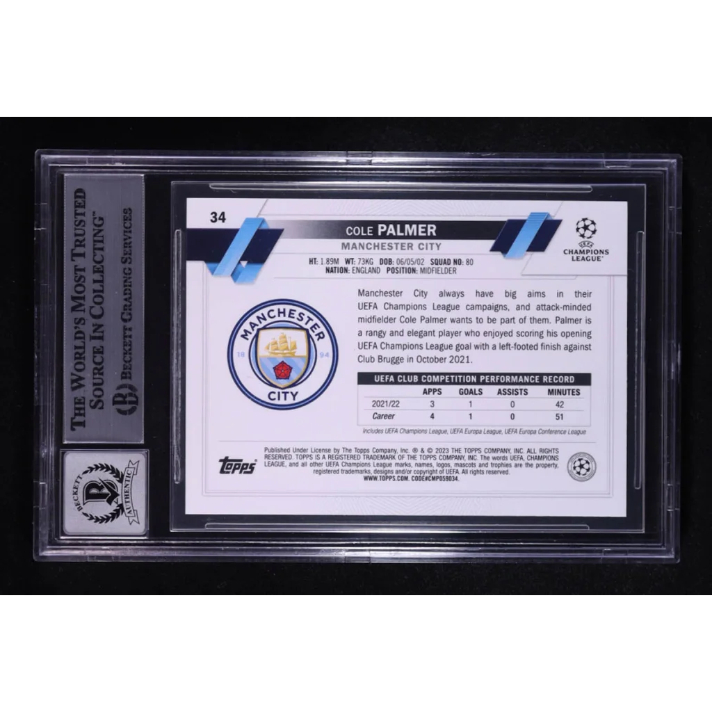 Cole Palmer signed 2022-23 Topps UEFA Club Competitions autograph Beckett 10 card