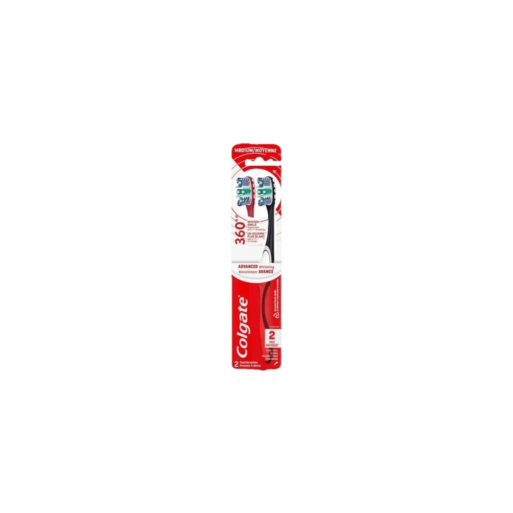 Colgate 360 Optic White Advanced Medium Whitening Toothbrush 2 Count Pack