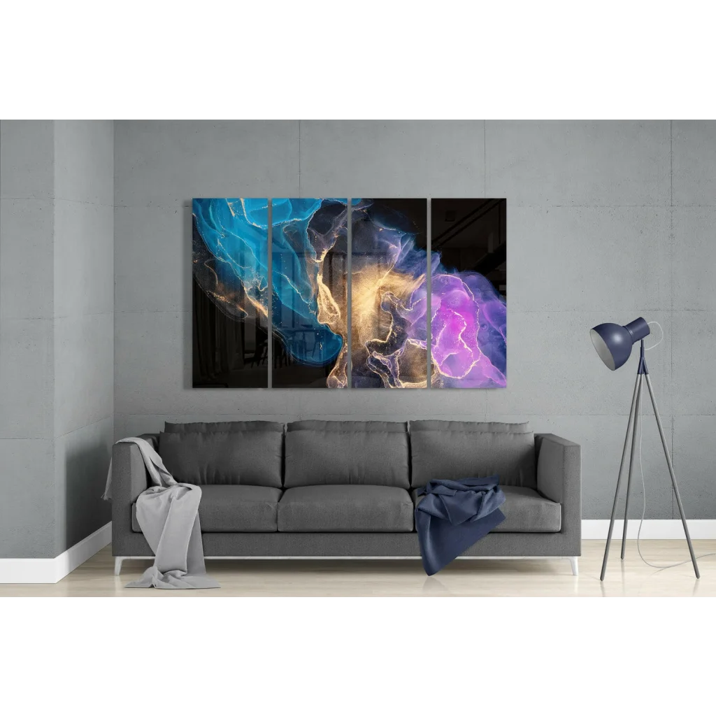 Cosmic Swirl Glass Wall Art in Electric Blue Purple and Gold | Modern Wall Art Decor | vintageantiquesgifts.com