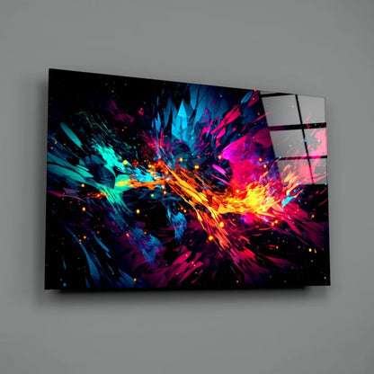 Vibrant neon explosion abstract canvas wall art in blue, magenta, orange