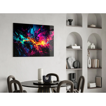 Vibrant neon explosion abstract canvas wall art in blue pink orange teal on black