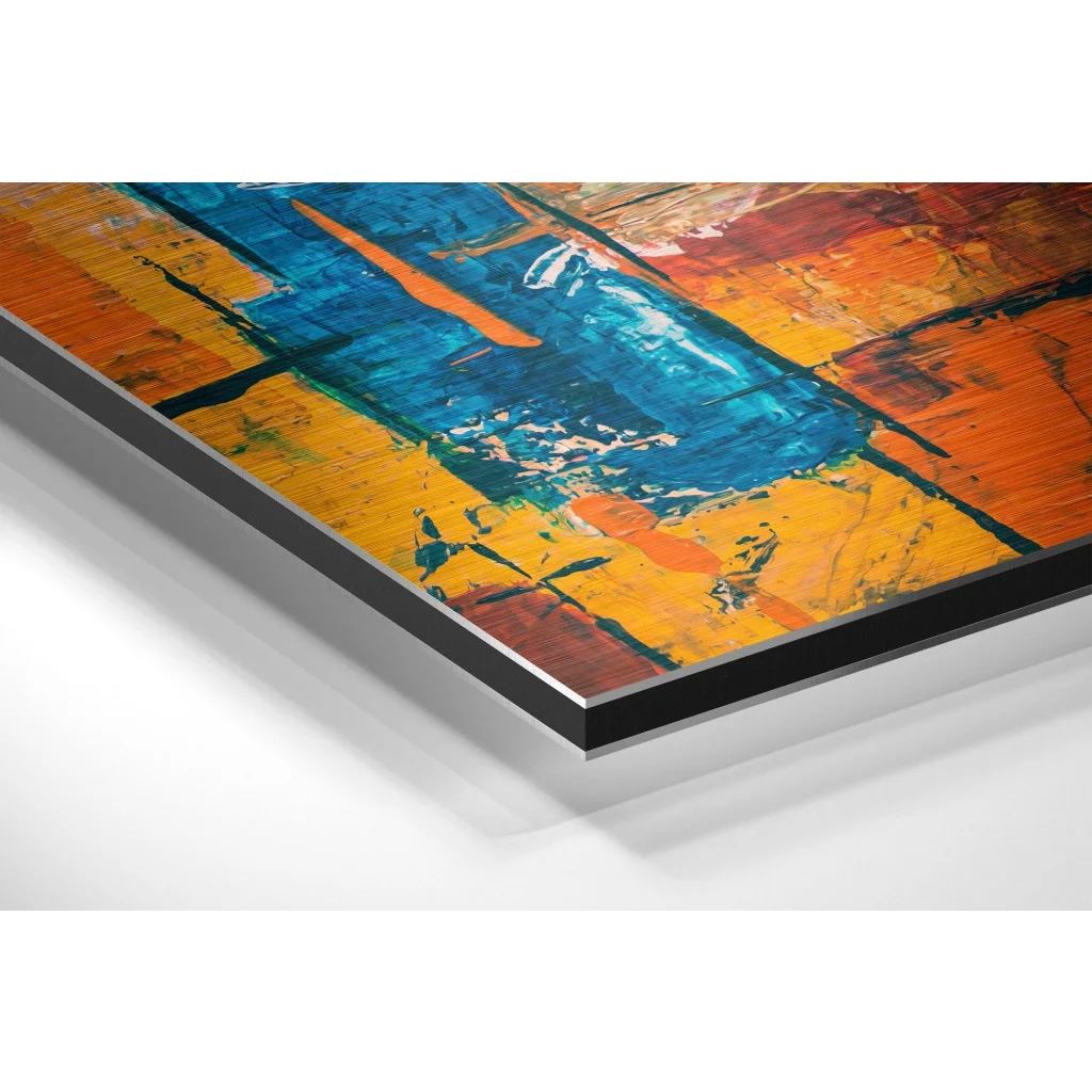 Vibrant abstract art on brushed aluminium dibond canvas