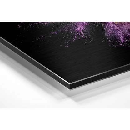 Stunning Purple Gold Explosion on Brushed Aluminium Dibond Art | Glass Wall Art Print | vintageantiquesgifts.com