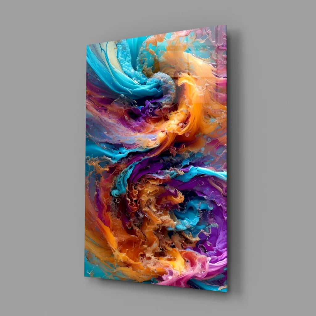 Swirling Teal and Orange Abstract Wall Art Canvas | Glass Wall Art Print | vintageantiquesgifts.com