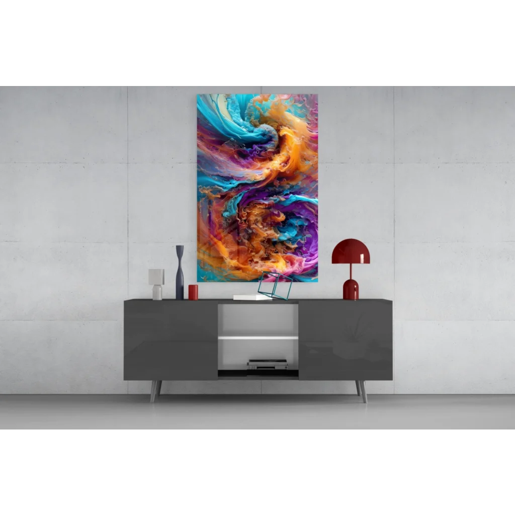 Vibrant swirling teal and orange abstract canvas wall art painting
