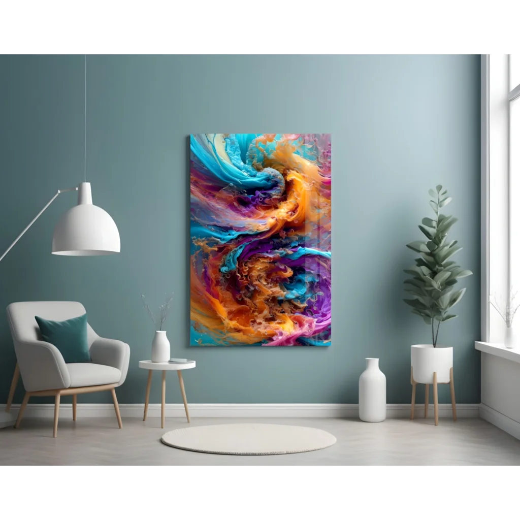 Swirling Teal and Orange Abstract Wall Art Canvas | Contemporary Home Wall Art | vintageantiquesgifts.com