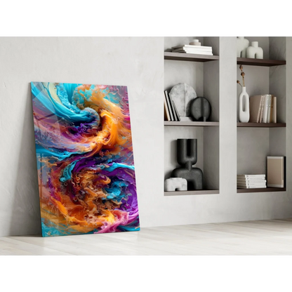 Vibrant swirling teal and orange abstract wall art canvas painting