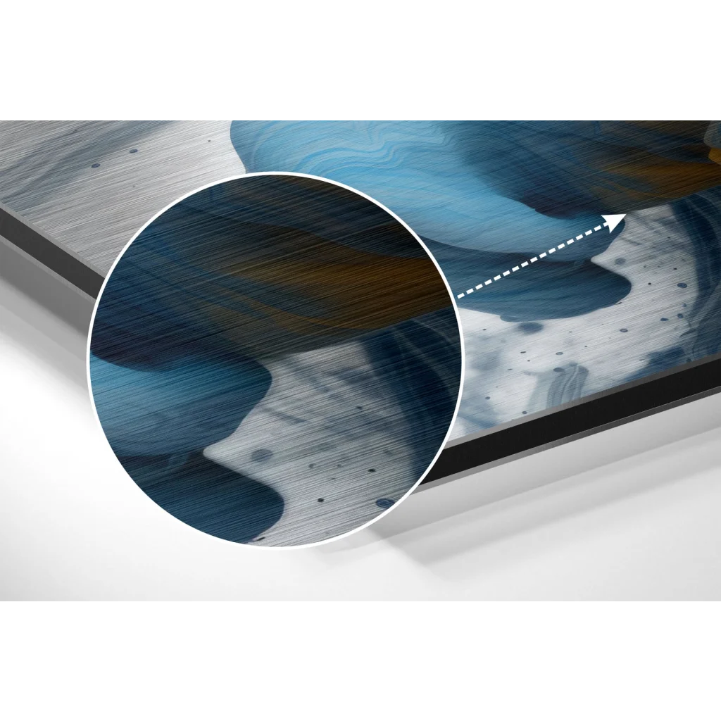 Stunning abstract art on brushed aluminium dibond with swirling blues