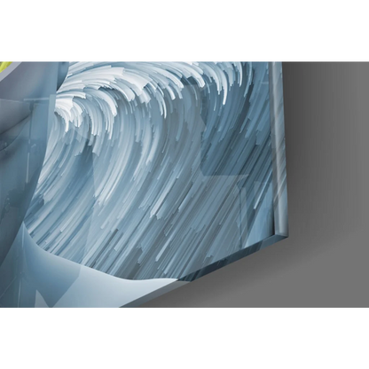 Modern blue white wave glass wall art on sleek panel