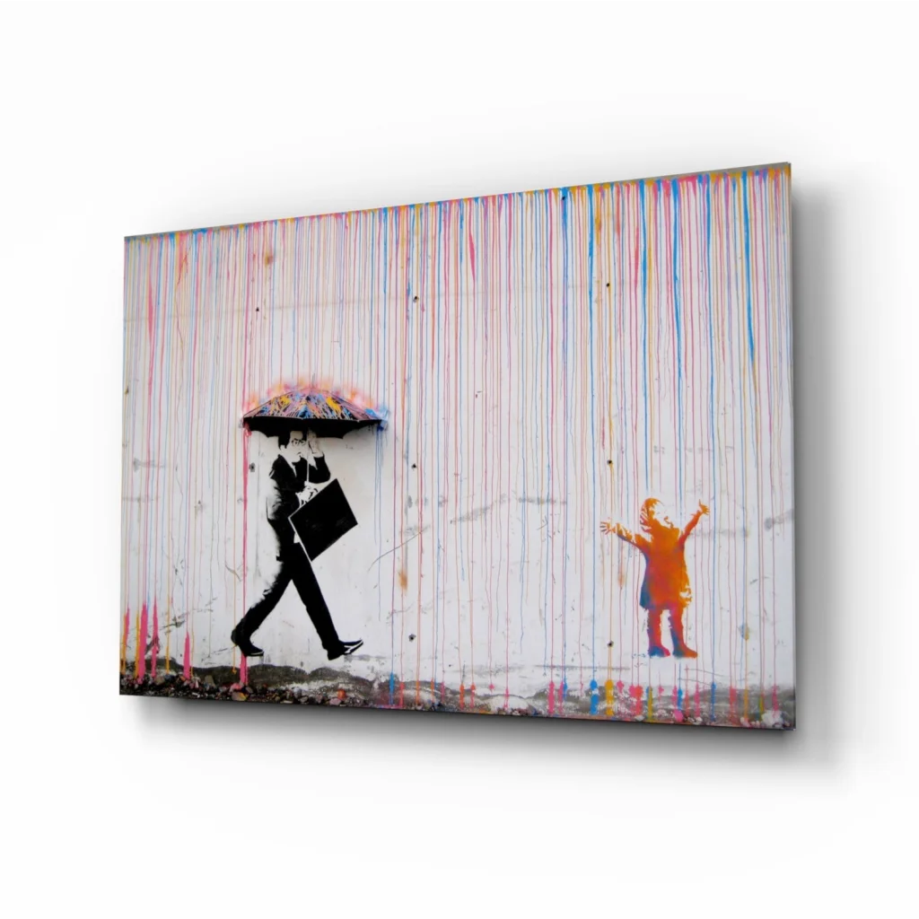 Banksy Rainbow Rain Canvas Wall Art Print | Insigneart USA | vintageantiquesgifts.com