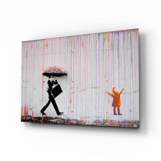 Banksy Rainbow Rain Canvas Wall Art Print | Insigneart USA | vintageantiquesgifts.com