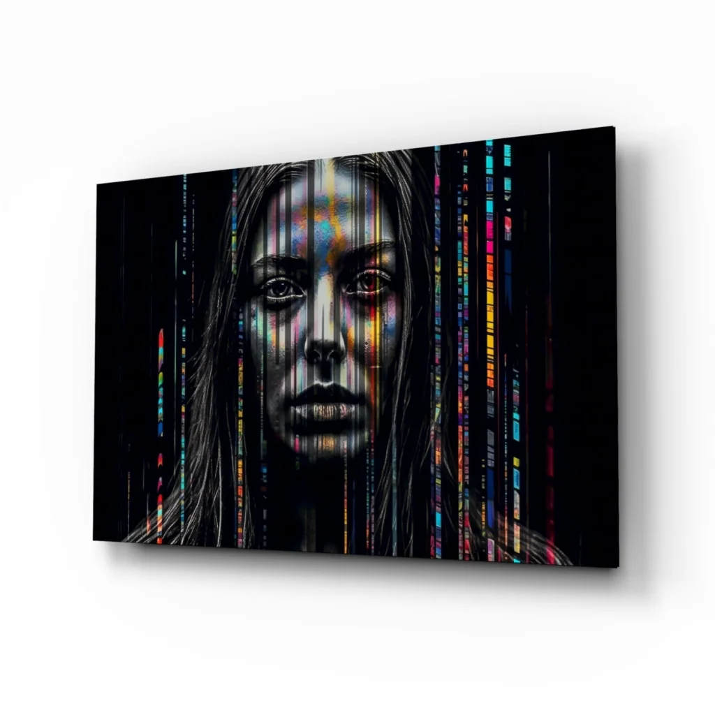 Rainbow Data Stream Woman Glass Wall Art Canvas Print | Insigneart USA | vintageantiquesgifts.com