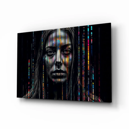 Rainbow Data Stream Woman Glass Wall Art Canvas Print | Insigneart USA | vintageantiquesgifts.com