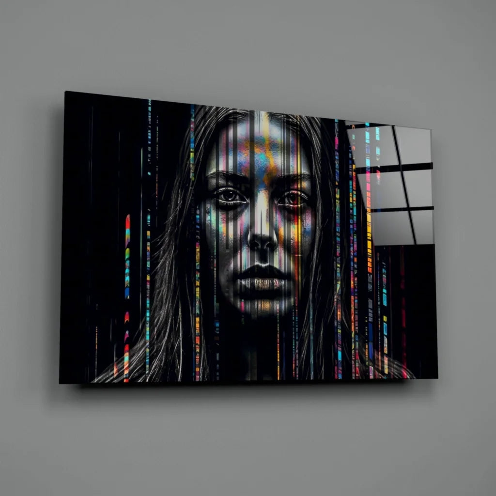 Rainbow Data Stream Woman Glass Wall Art Canvas Print | Glass Wall Art Print | vintageantiquesgifts.com