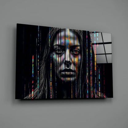 Rainbow Data Stream Woman Glass Wall Art Canvas Print | Glass Wall Art Print | vintageantiquesgifts.com