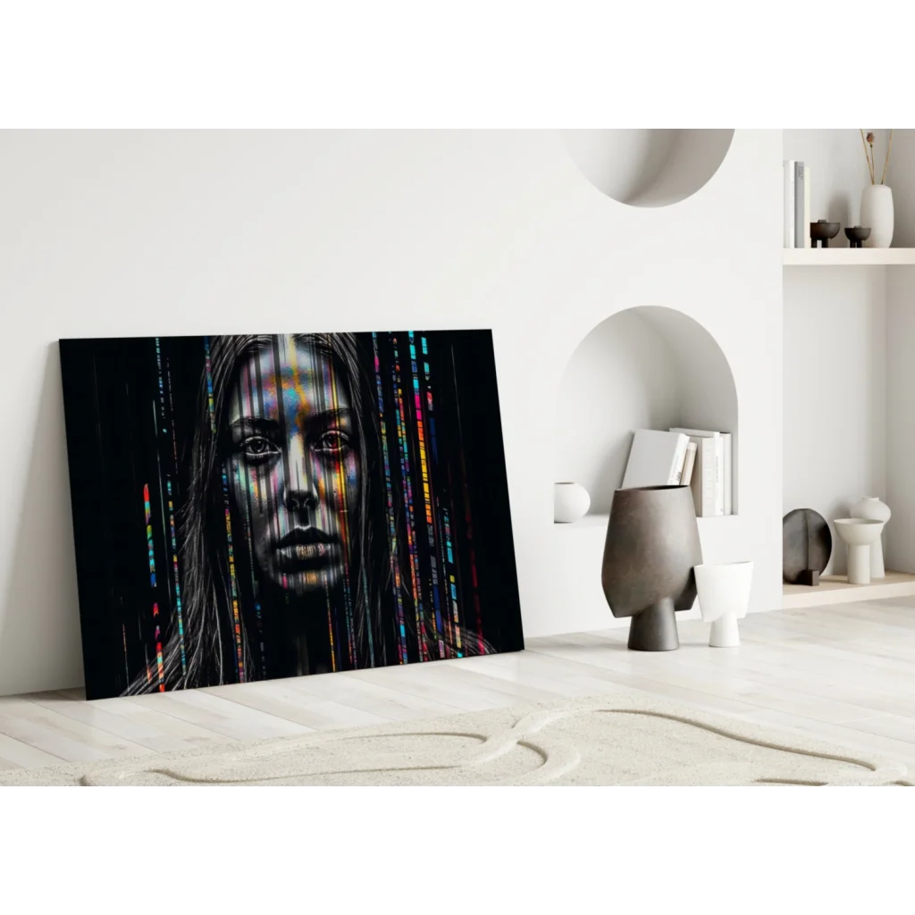Rainbow Data Stream Woman Glass Wall Art Canvas Print | Modern Wall Art Decor | vintageantiquesgifts.com