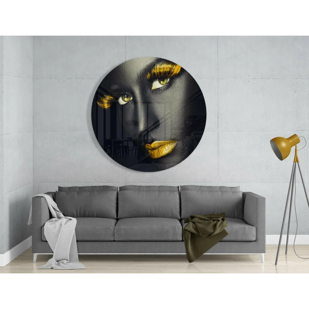 Stunning green eyes tempered glass art with gold accents